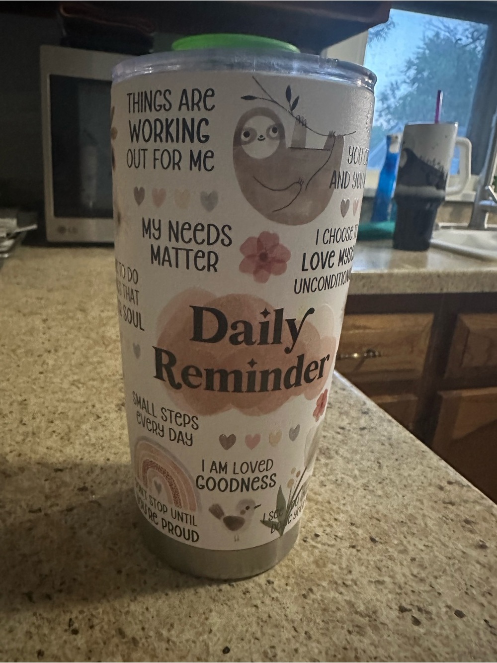 Daily Reminder Insulated Travel Tumbler - White with Pink Accents